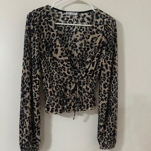 Zara Women's Animal Print Blouse - Black and Tan
